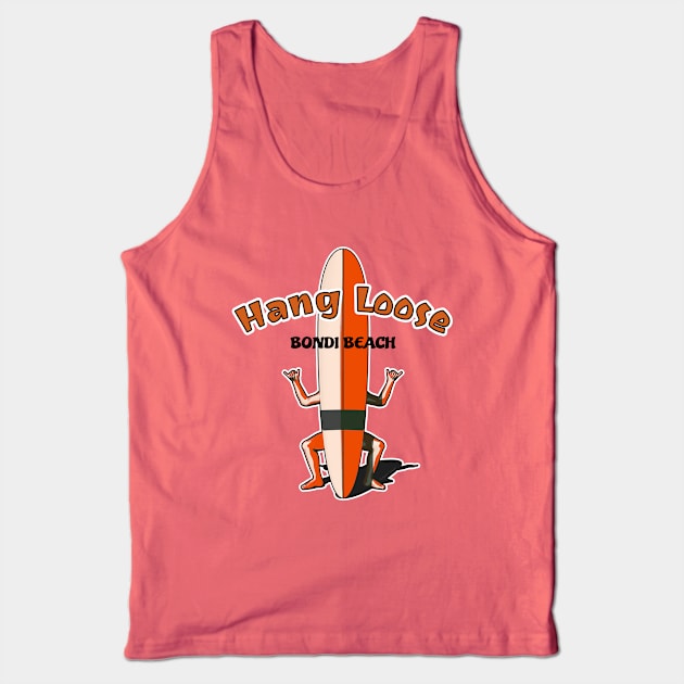 Bondi Beach Surfboard Shaka Man Tank Top by AKdesign